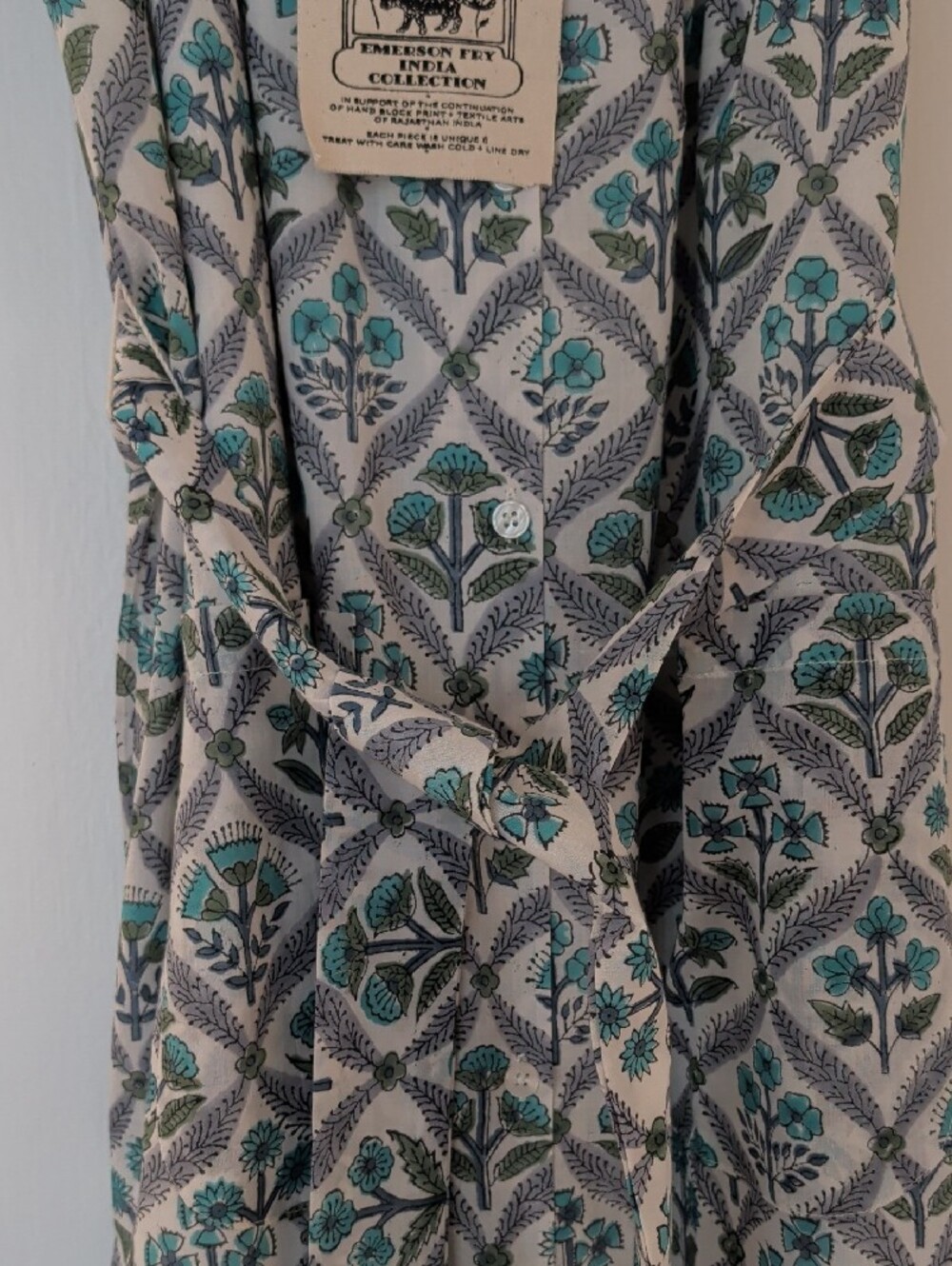 Emerson Fry White Floral Tie-Shoulder Maxi Slip with Teal & Gray Motif - Picture 5 of 5